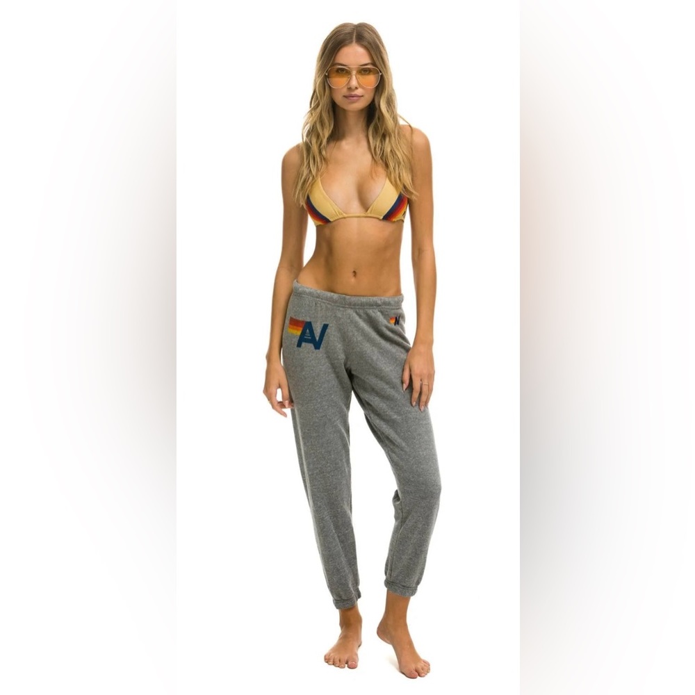 aviator nation WOMEN'S LIGHT WEIGHT LOGO SWEATPANTS - HEATHER GREY - XS